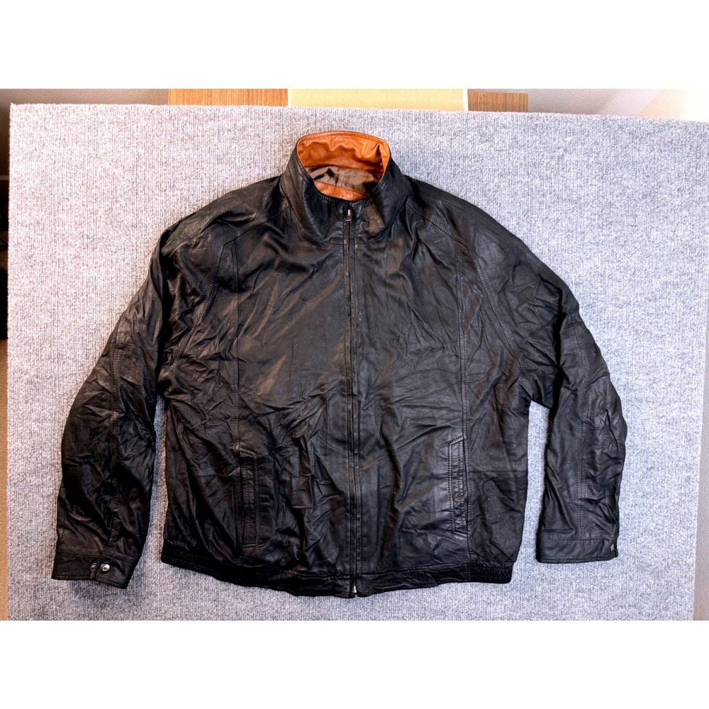Remy Leather Jacket Mens 48 Black USA Made Bomber Zip Up Streetwear Workwear